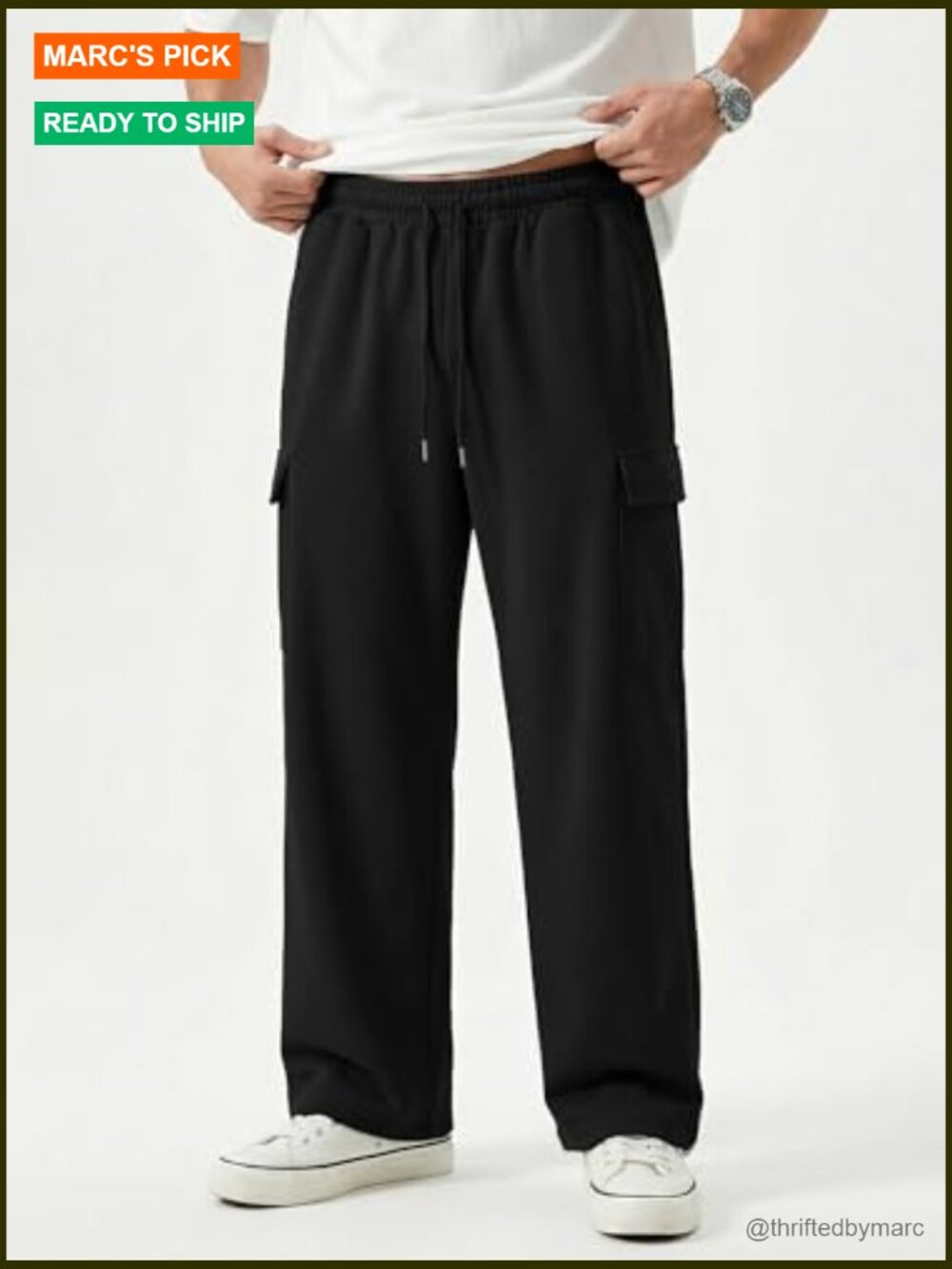 Men's Baggy Wide Leg Cargo Sweatpants Drawstring Ankles Adjustable - Picture 2 of 7